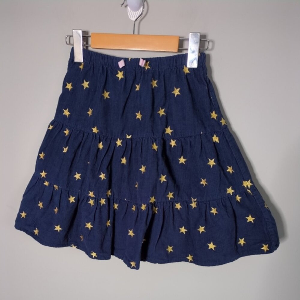Mini Boden Navy Corduroy Embroidered‎ Metallic Star Tiered Skirt Size 8/9 Years
